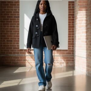 Aritzia TNA Wool Pea Coat Hood Toggle Buttons Zipper Bomber Jacket Wool Military